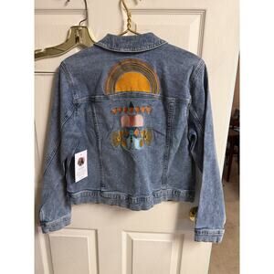 Womens Med Jean Jacket Brooklyn Dolly EMBROIDERED Art CHIC NEW 40w 21L Sun